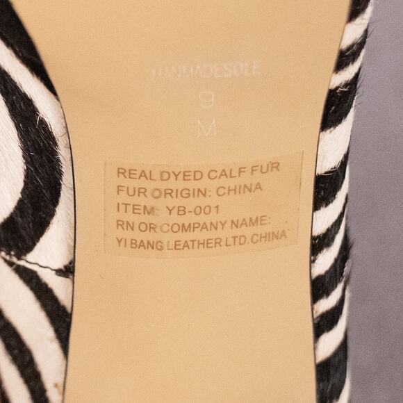 Chico's Zebra Print Open Toe High Heel Shoe 9M Calf Hair Gun Metal Chain Accent - Picture 10 of 10